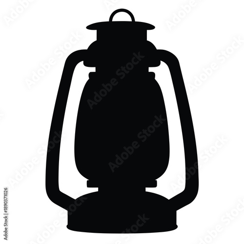 Silhouette of antique kerosene lantern or oil lamp on white background