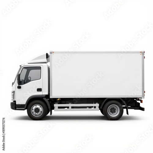 Delivery truck transporting goods urban environment vehicle image side view commercial freight concept