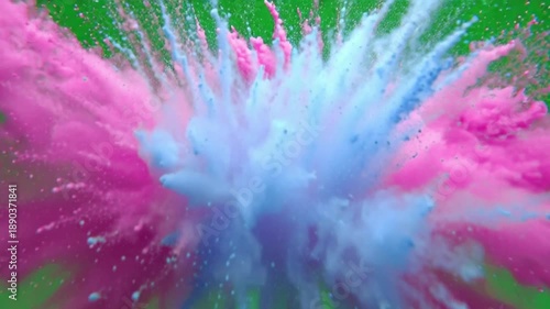 High-speed 4K footage of colorful powder burst isolated on green screen — perfect for Holi festival effects, design overlays, and celebration visuals.

