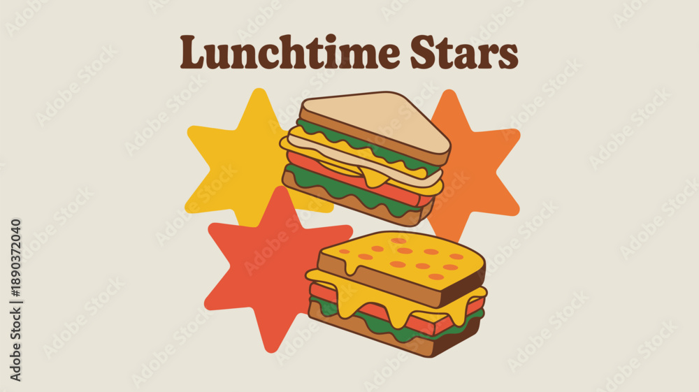 Naklejka premium Delicious sandwich graphics with colorful stars