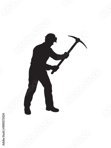 Man using a pickaxe in a powerful stance silhouette