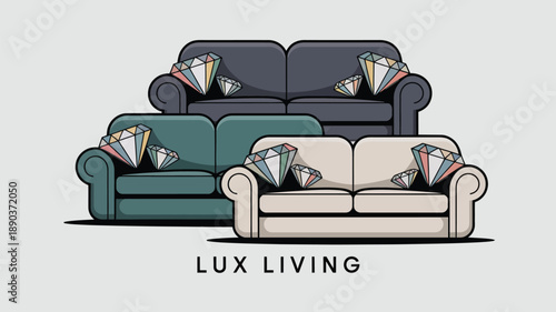 Luxurious living room with diamond accents on modern sofas