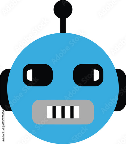 Cute Blue Robot Icon for Children's Design and Technology Projects