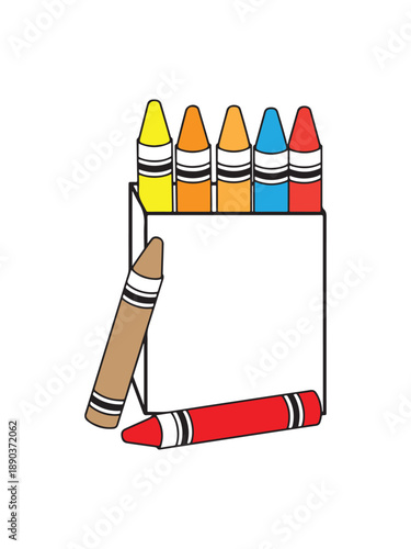 Colorful crayons in a box and one leaning against it silhouette