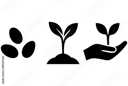 green tree with roots,
Plant Vector Icon Set – Clean Line Illustration