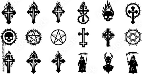 Sacred Heart & Flame Tattoo Flash Vector Set