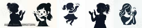 A Silhouette Cute Girl Clapping Hands Vector Illustration