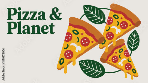 Vibrant pizza slices with melted cheese and fresh leaves