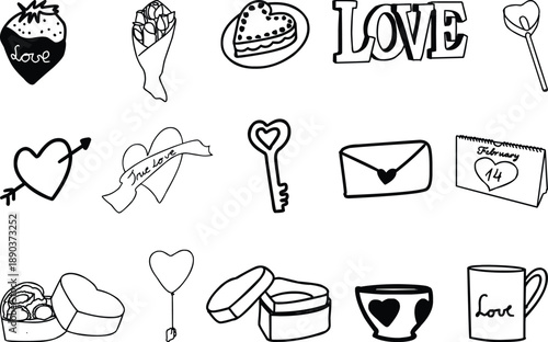 A vector collection of romantic and lovely black and white doodles and icons bundles.