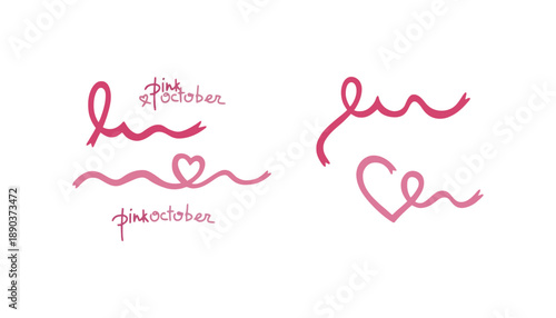 A collection of pink ribbons and hearts for breast cancer awareness