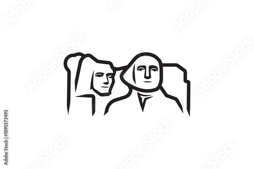 Minimalist mount rushmore icon featuring presidential silhouettes in clean black outline style vector