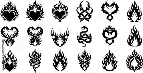 Mystic Tattoo Design Gothic Symbol Collection Set