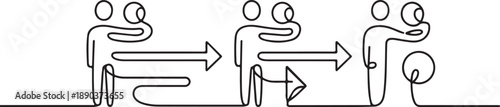 Continuous line art illustrating human interaction and sequential process flow Vector