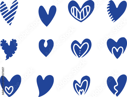 Vector collection of blue and white heart shapes bundles.