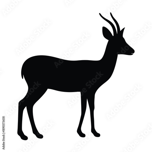 Silhouette of a slender gazelle or antelope standing elegantly on white background