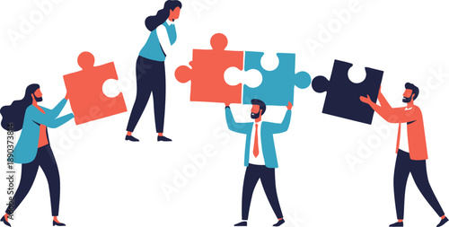 Diverse Team Collaborating on Puzzle Construction, Symbolizing Unity and Problem Solving