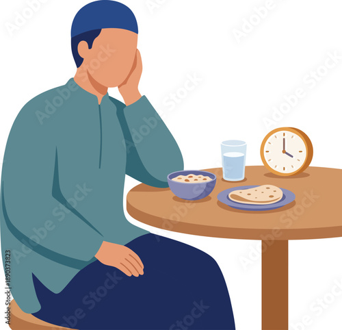 Man Waiting for Suhoor Time in Ramadan Fasting