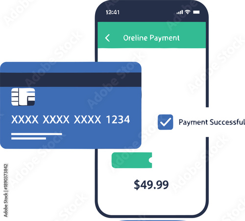 Seamless Online Payment Confirmation on Mobile Device with Credit Card Illustration