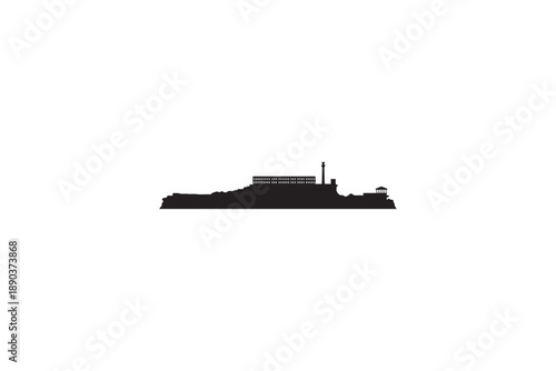 Alcatraz island black silhouette, famous penitentiary and historic site in San Francisco