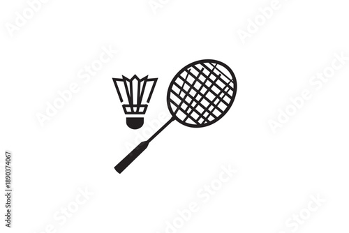 Black badminton racket and shuttlecock icon vector illustration graphic element design