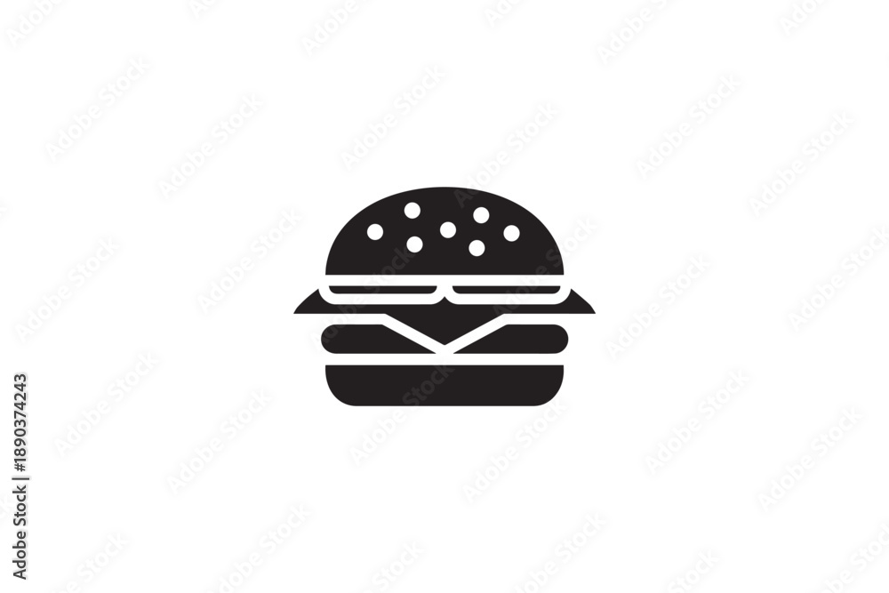 Fototapeta premium Hamburger icon with sesame seed bun and multiple layers isolated on white background vector graphic