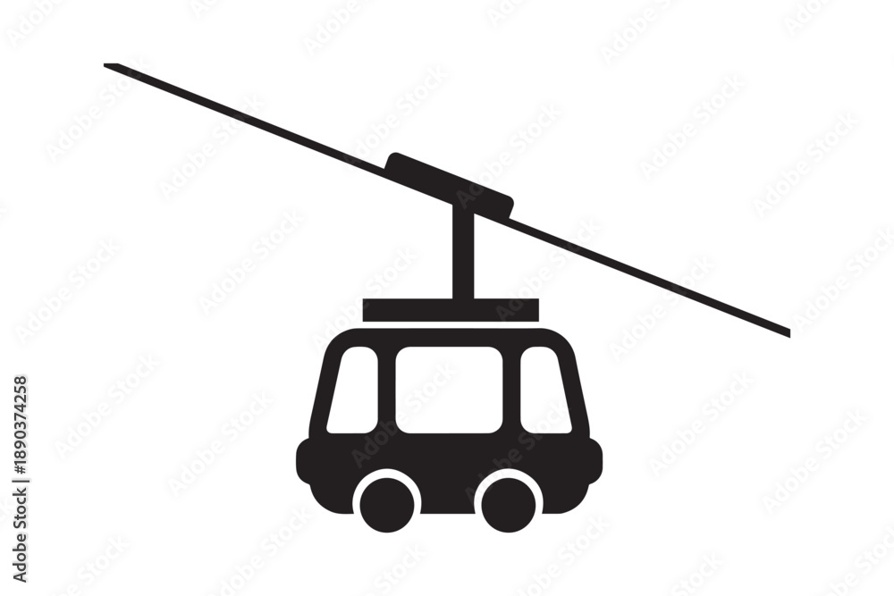 Fototapeta premium Cable car icon silhouette representing transportation by gondola lift against white background art