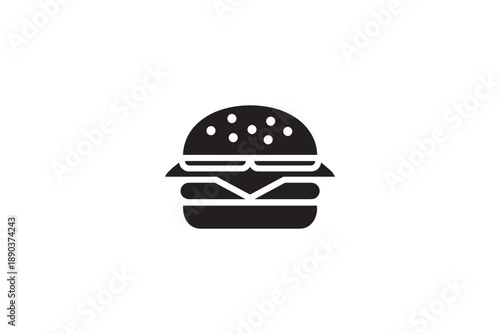 Hamburger icon with sesame seed bun and multiple layers isolated on white background vector graphic