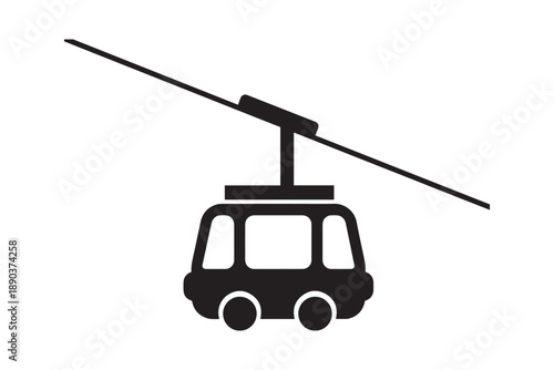 Cable car icon silhouette representing transportation by gondola lift against white background art