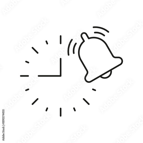 Clock With Bell Line Icon. Time Management And Reminder Notification Outline Symbol. Alarm And Scheduling Alert. Editable Stroke. Isolated Vector Illustration