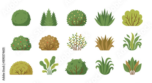 Cartoon plants and bushes growing in nature concept