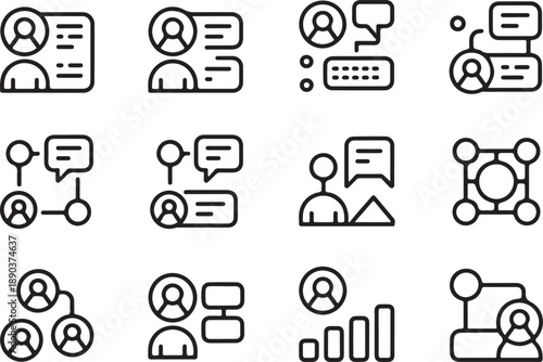 Collection of user profile, communication, network, and data line icons for digital interfaces Vector