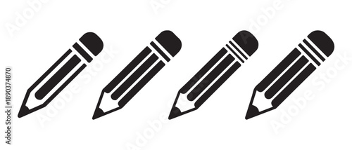 Pencil Icons Set. Four Sharp Graphite Pencils Isolated on White Background.