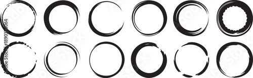 hand drawn circle frames rough sketch set, imperfect ring border elements black collection, artistic circular shapes isolated