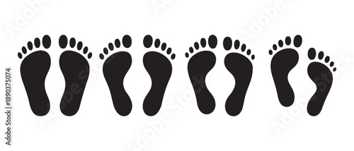 Footprints Sequence Showing Growth and Different Sizes on White Background.