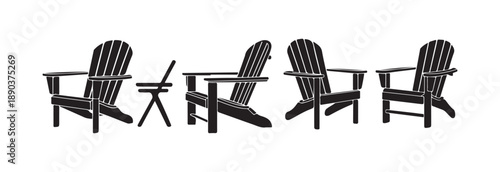Adirondack chair vector set, outdoor leisure seating, garden furniture icons, summer relaxation symbols