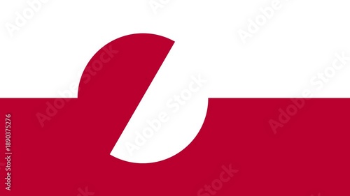 Greenland flag in a circular shape rotating 180 degrees in a seamless loop animation. Clean minimal design suitable for video stock, motion graphics, backgrounds, and modern visual projects. 4K loop a