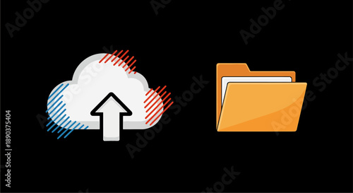 Digital Cloud Upload Icon with Folder Graphic Representing Data Storage and File Management Concepts