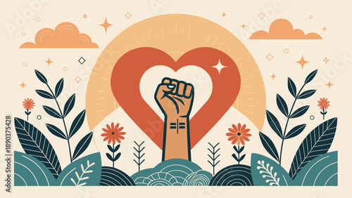 Single Awareness Day Empowerment Fist Nature Landscape Vector Illustration