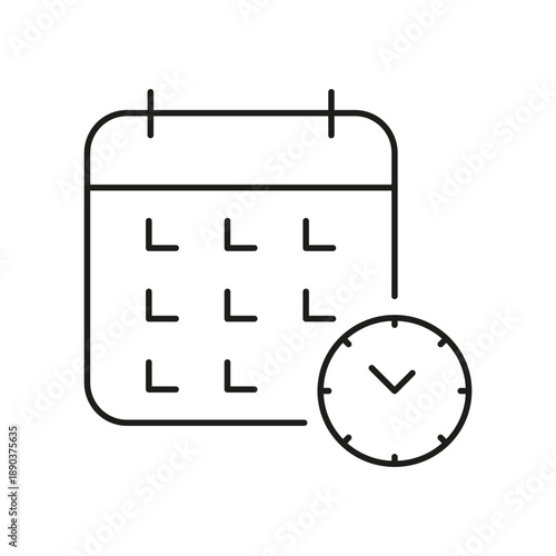 Calendar With Clock Line Icon. Schedule Management, Time Planning, And Event Organization Outline Symbol. Appointment Tracking. Editable Stroke. Isolated Vector Illustration
