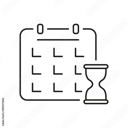 Calendar With Hourglass Line Icon. Time Management, Deadline Tracking, And Scheduling Outline Symbol. Efficient Planning And Productivity. Editable Stroke. Isolated Vector Illustration