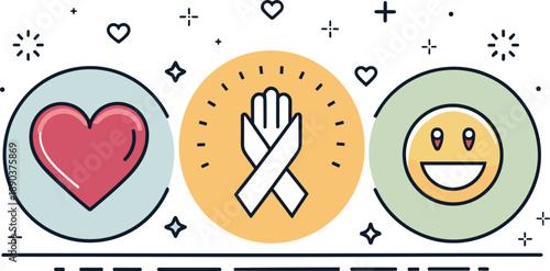 Mental Health Awareness Icons Heart Ribbon Smile Vector Illustration