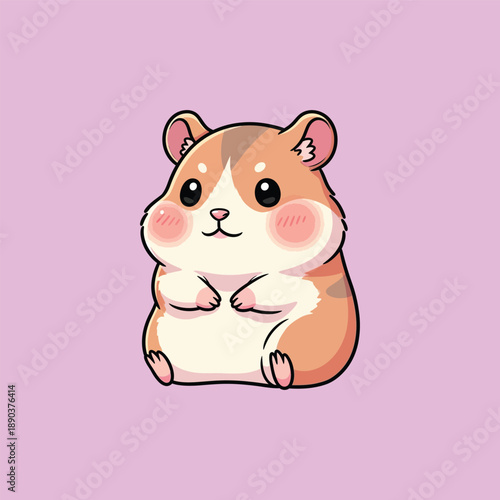 Cute cartoon hamster illustration on pastel pink background.