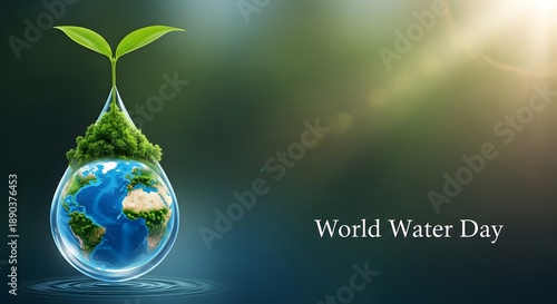 World water day earth in a water drop with green sprout
