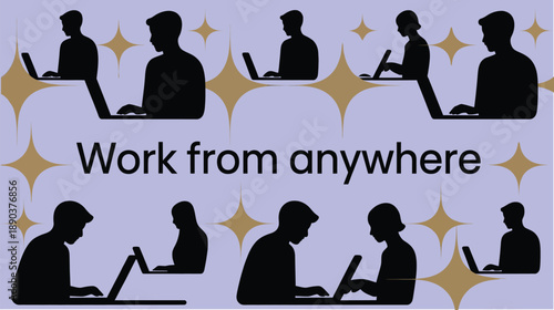 Remote workers using laptops in flexible workspaces