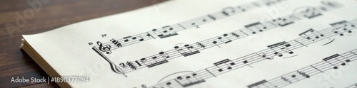 Neatly penned musical score on pristine white paper, musical notation, sheet music