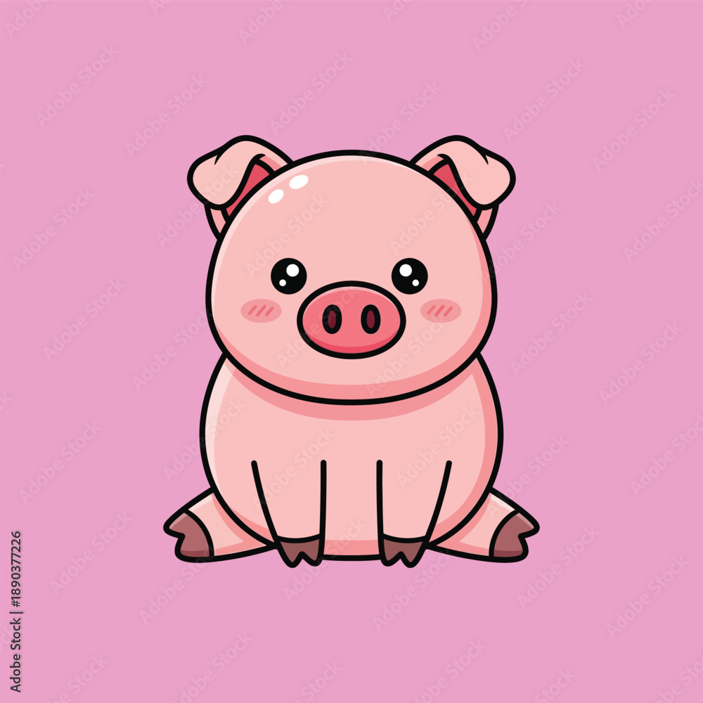 Fototapeta premium Adorable cartoon pig with pink background and cute facial expression.