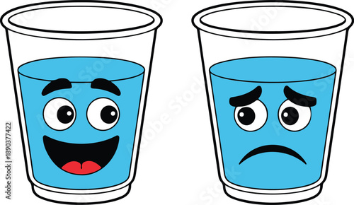 Happy and Sad Glass Outline Icon Set Positive and Negative Emotions