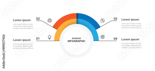 4 step vector circle diagram design. Template business infographic with icons can be used for information graphic, workflow layout, banner presentation