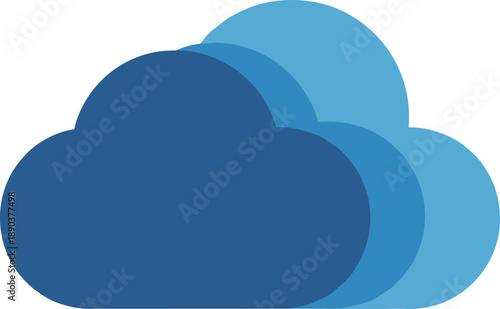 Abstract Minimalist Blue Cloud Icon Set with Overlapping Layers for Weather Forecast Application and Cloud Computing Concept Web Services Interface
