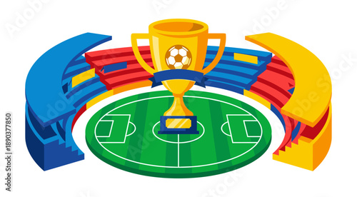 Football championship trophy standing in a stadium